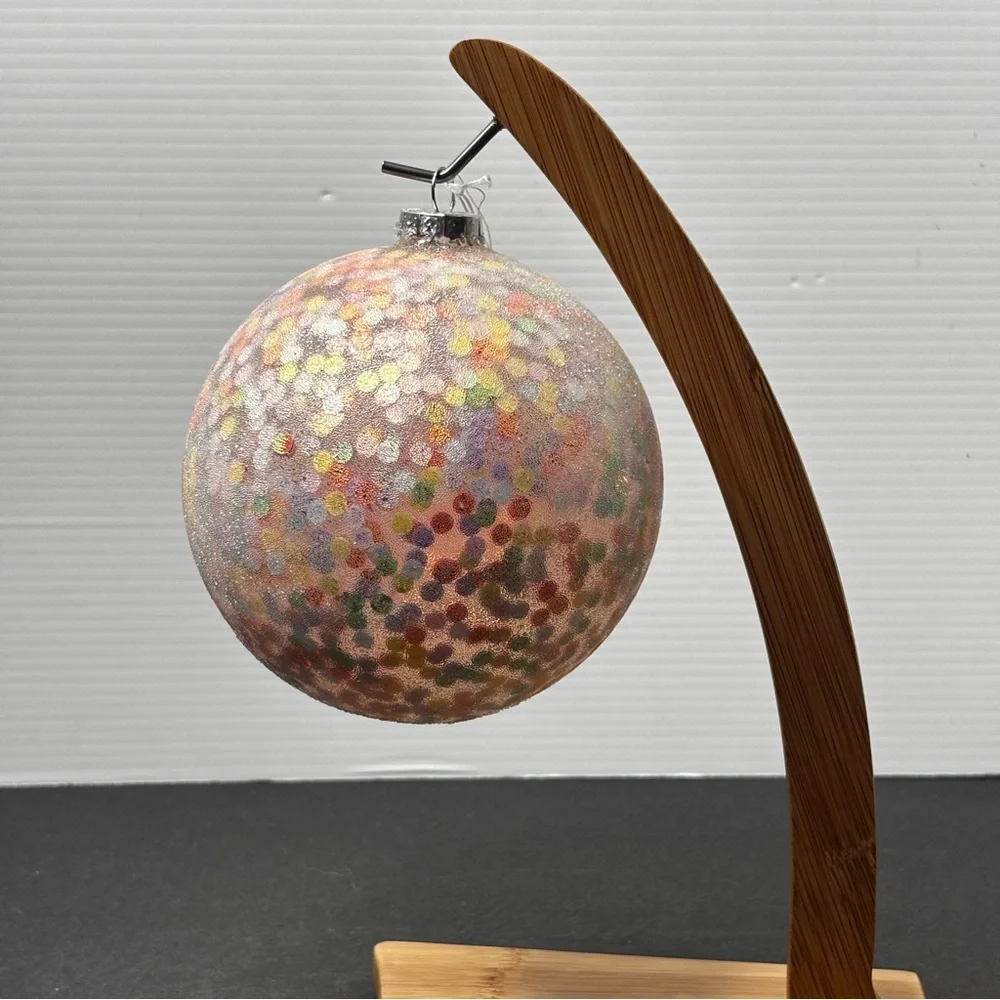 New Anthropologie Glass Frosted Sequin Filled Globe Ornament 5”